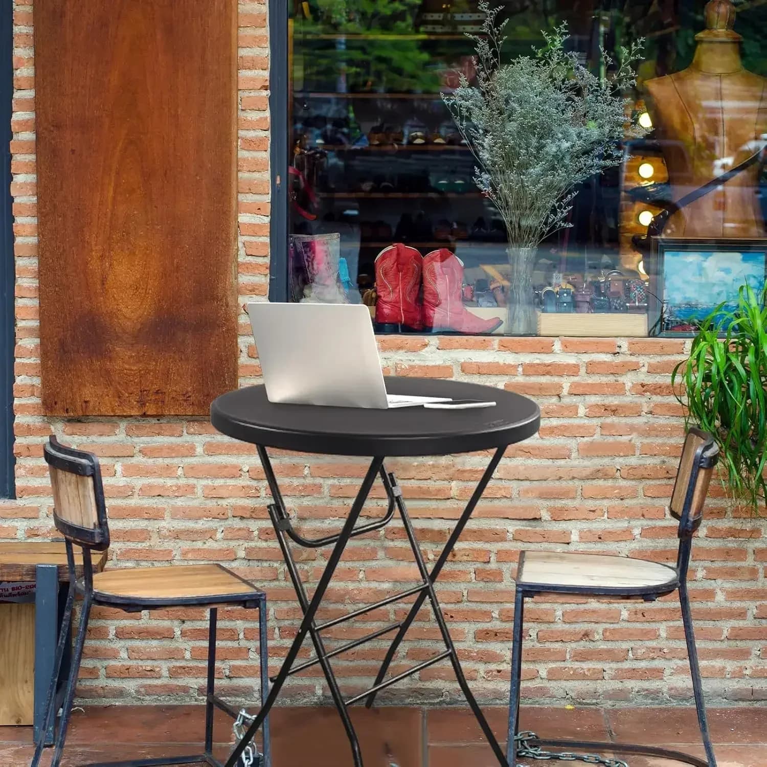 [XMSJ] Tavolo da Cocktail Pieghevole Alto 32 Pollici, Tavolo Portatile Rotondo per Bar con Gambe Rimovibili, Nero - 2 Pezzi