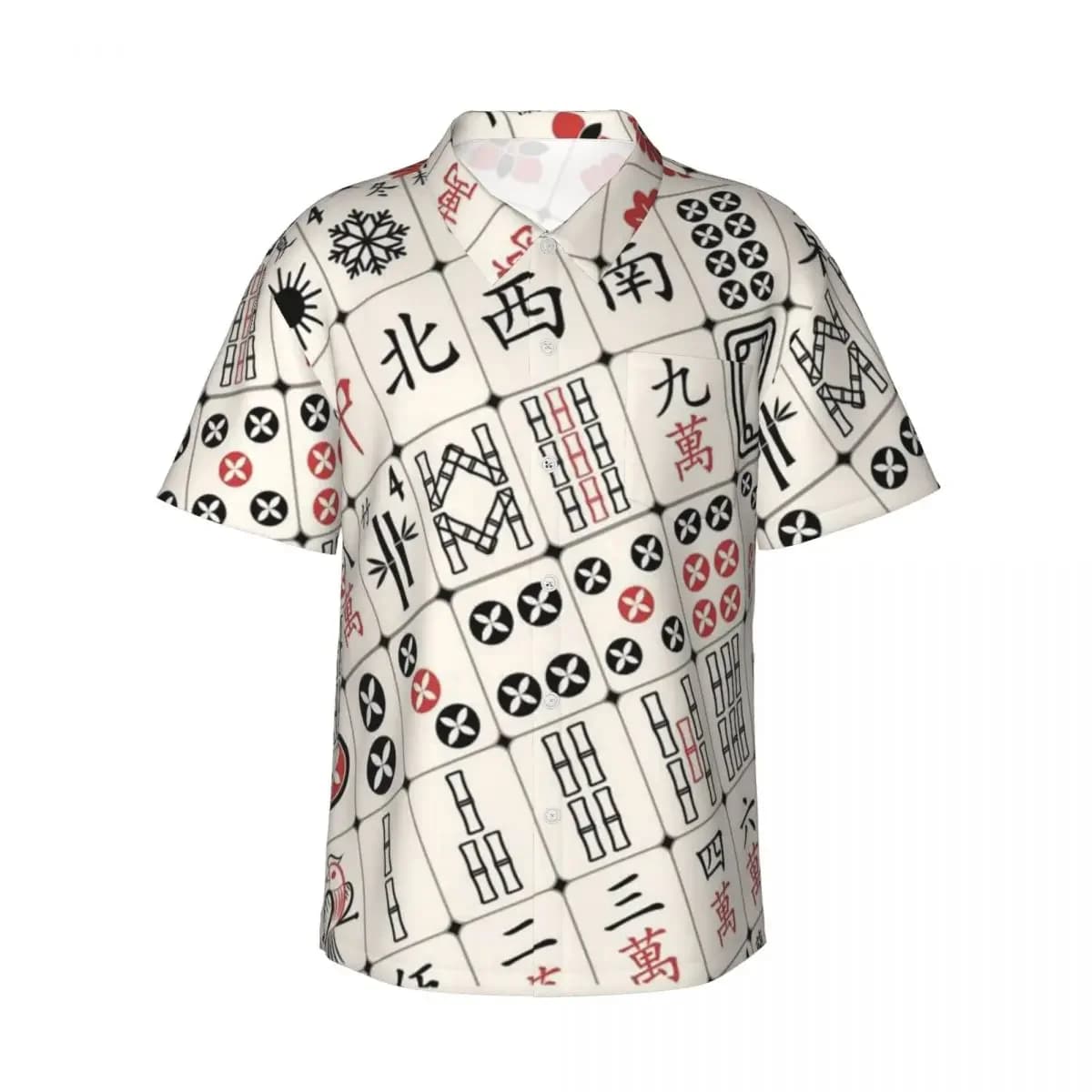 Mahjong Tile Pattern Men's Shirts Hawaiian Short Sleeve Shirt Funny Button Tops for Summer Beach