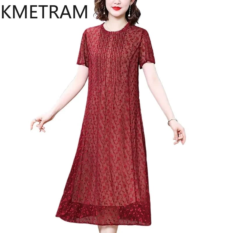 KMETRAM 100% abiti da ricamo in seta di gelso 2024 abito estivo da donna nuovo in abiti lunghi di lusso abiti larghi da donna