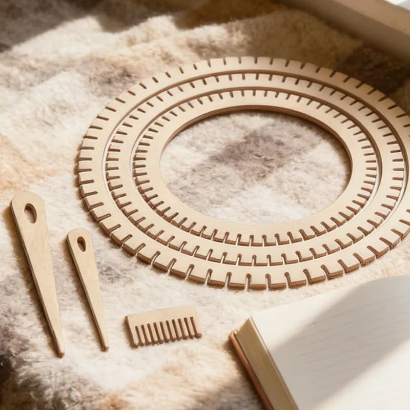 NUBECOM 6pcs Wooden Circular Cog Weaving Process DIY Round Loom Kit Handcrafted Weaving Tool Set Ideal for Beginners