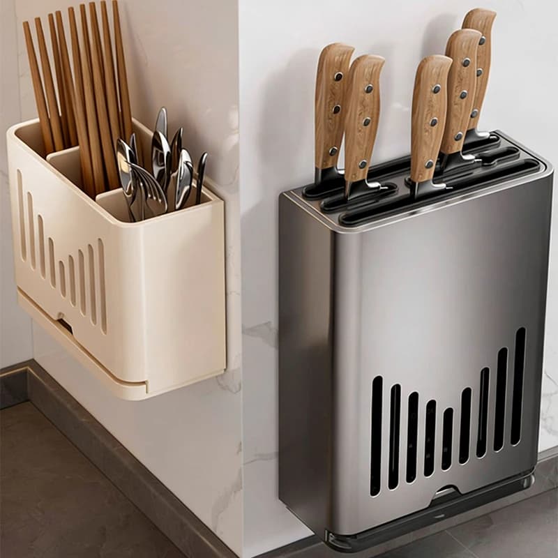 Portacoltelli da cucina a parete in acciaio inox, portautensili, porta bacchette e organizer multifunzionale