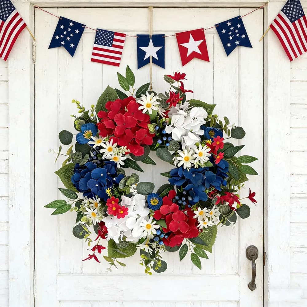 Decorazioni per il Giorno dell'Indipendenza Americana, Ghirlanda Floreale Artificiale, Foglie Verdi, Ghirlande per Porte, Finestre e Pareti, Decorazioni Festive per la Casa