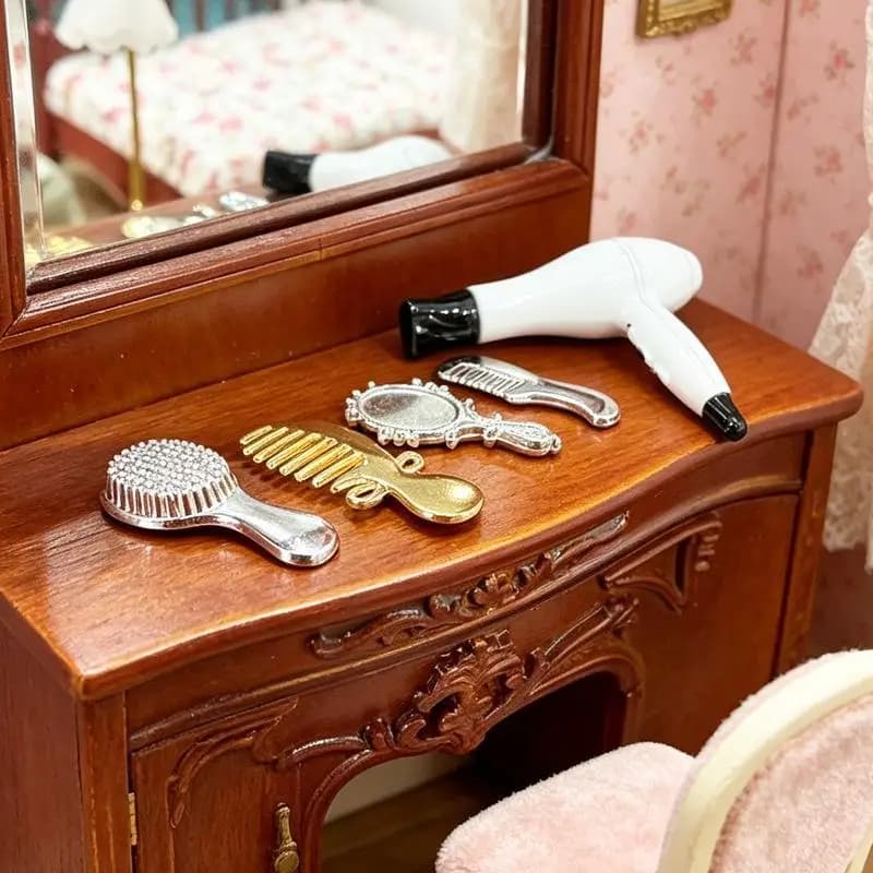 1:12 Doll Miniature Hair Styling 5Pcs Set Realistic Hairdryer Comb Mirror Decor for DIY Craft Projects