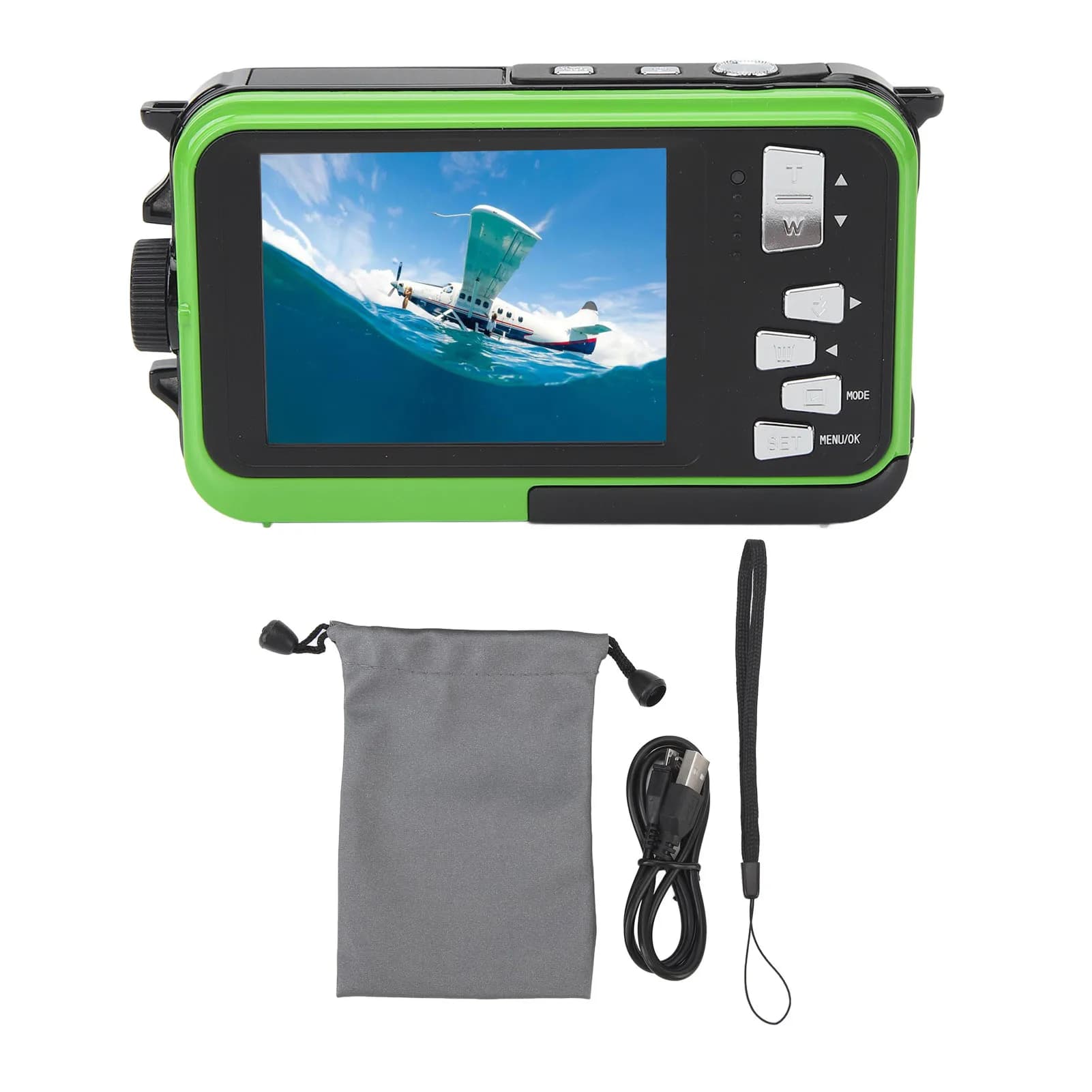 48MP Underwater Camera with Temporized Selfie, Face Detection, Diving up to 3 Meters, Double Screen for Snorkeling