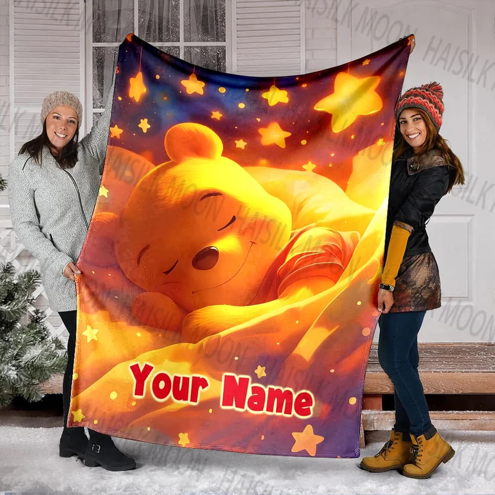 Coperta personalizzata con nome, stampa Winnie The Pooh, per divano, letto, viaggi, campeggio, coperte di lusso, regali.