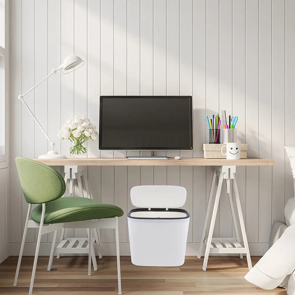 Plastic Press Type Waste Basket with Lid Odor Resistant Kitchen Trash Can Bathroom Bedroom Garbage Container Simple Stylish