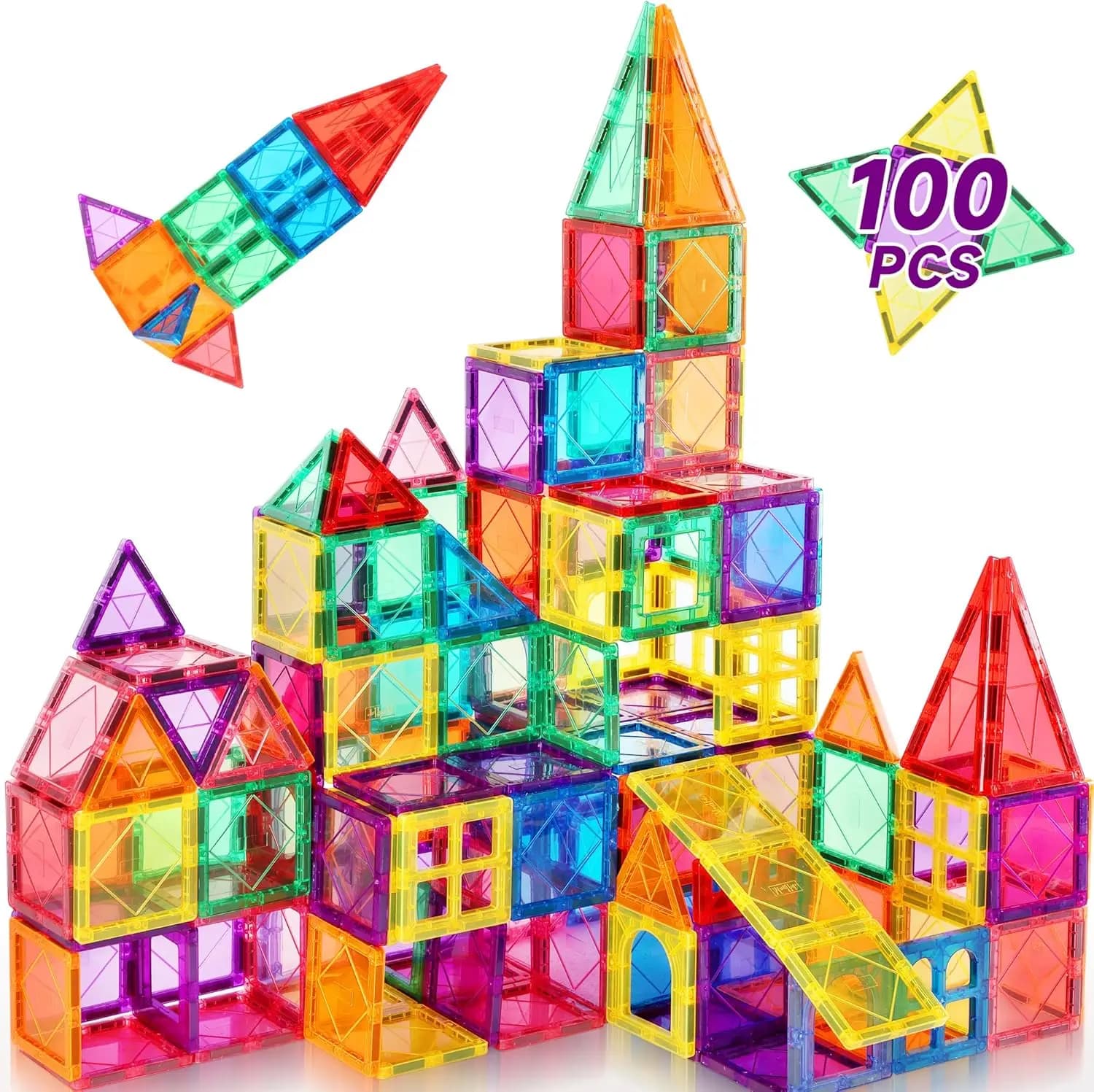 100 Pezzi Blocchi Magnetici da Costruzione, Giocattolo Educativo STEM per Bambini 3-8 Anni, Set di Apprendimento Sensoriale Montessori
