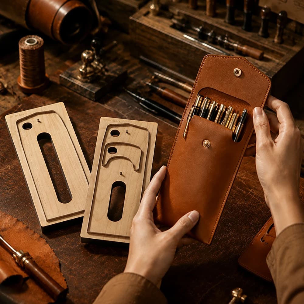 1Set Faux Leather Pen Bag Punching Cutting Molds, Durable High-Carbon Steel Sharp Molds, for DIY Hand-Cut Leather Handicrafts