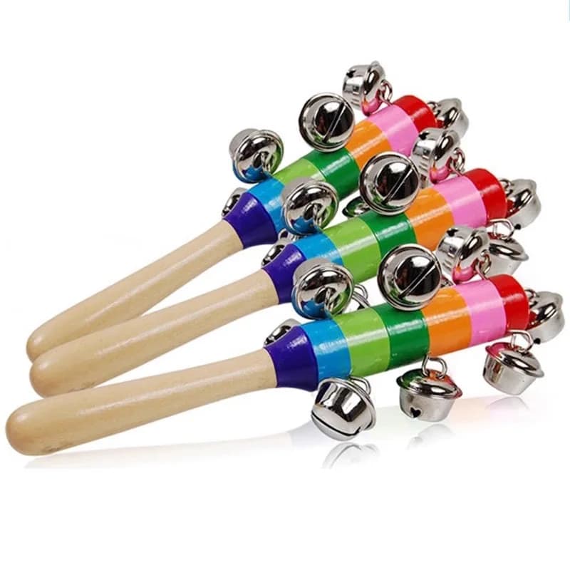 5PCS Jingle in legno Campane a mano Arcobaleno Stick Shaker Sonaglio Bomboniere Strumenti a percussione per bambini Giocattoli musicali per bambini