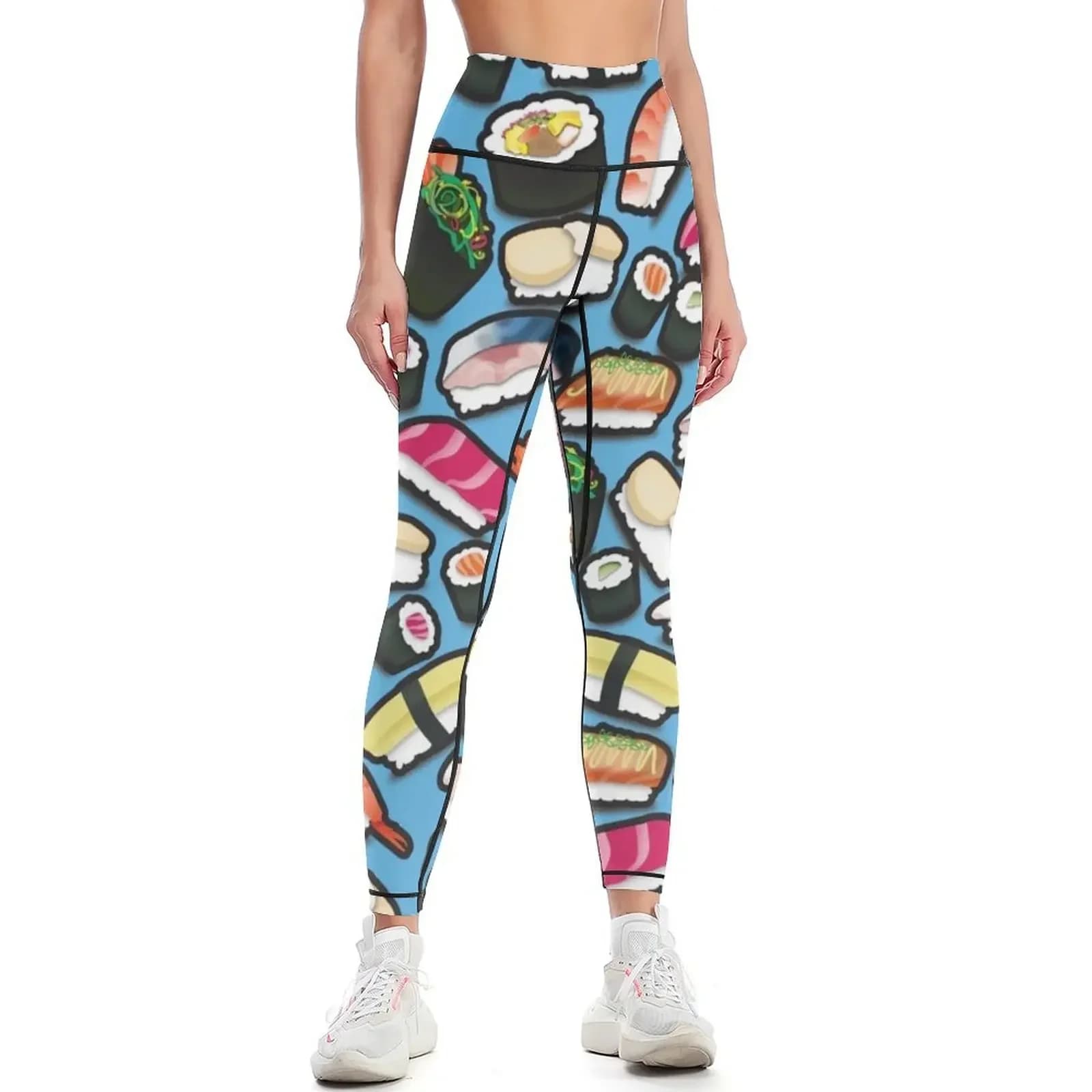 Leggings blu Sushi push up, abbigliamento fitness, leggins push up, pantaloni da jogging da donna, leggings da donna
