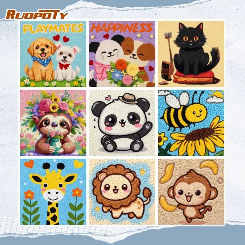 RUOPOTY Framed Giraffe Punch Needle Embroidery Handiwork Art Adult Hobbies Animal Punch Needle Kits Adults Wall Decor Embroidery