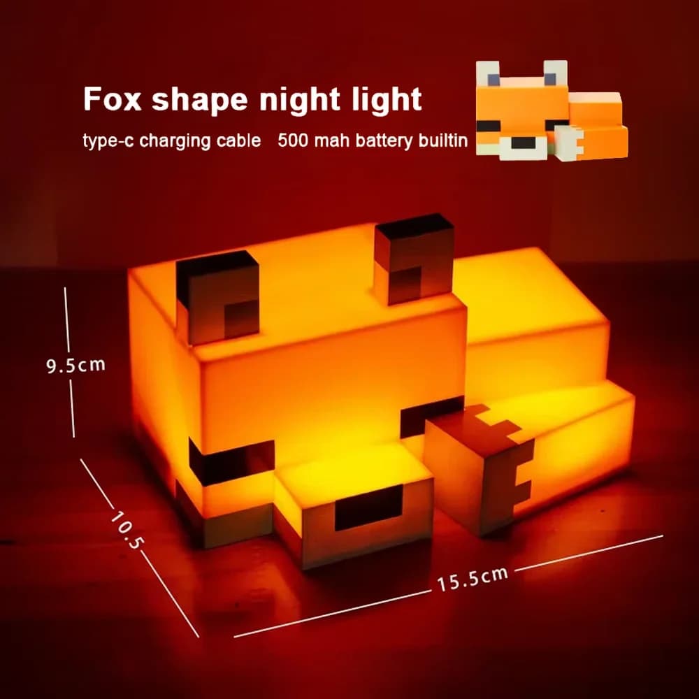 Game MC Nice Fox Night Light Soft Black glow Orange interrogative point Night light Decoration and desk lamp for children's room Tween Bedroom