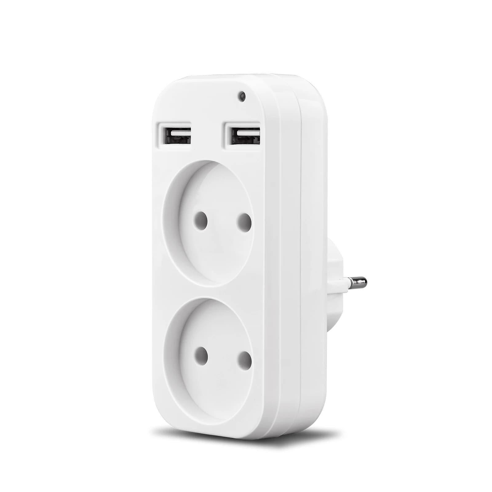EU Plug Power Strip Adapter Wall Double Socket Portable 2 USB Port for Mobile Phones 1200W 250V, for Smartphones Tablets