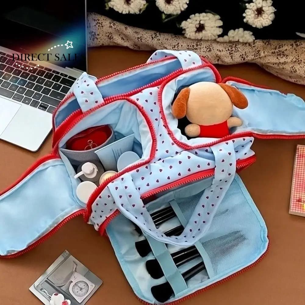 Borsa cosmetica dal design multitasche Doppio lato aperto Maniglia comoda Borsa da toilette da viaggio Facile accesso Separato asciutto e bagnato