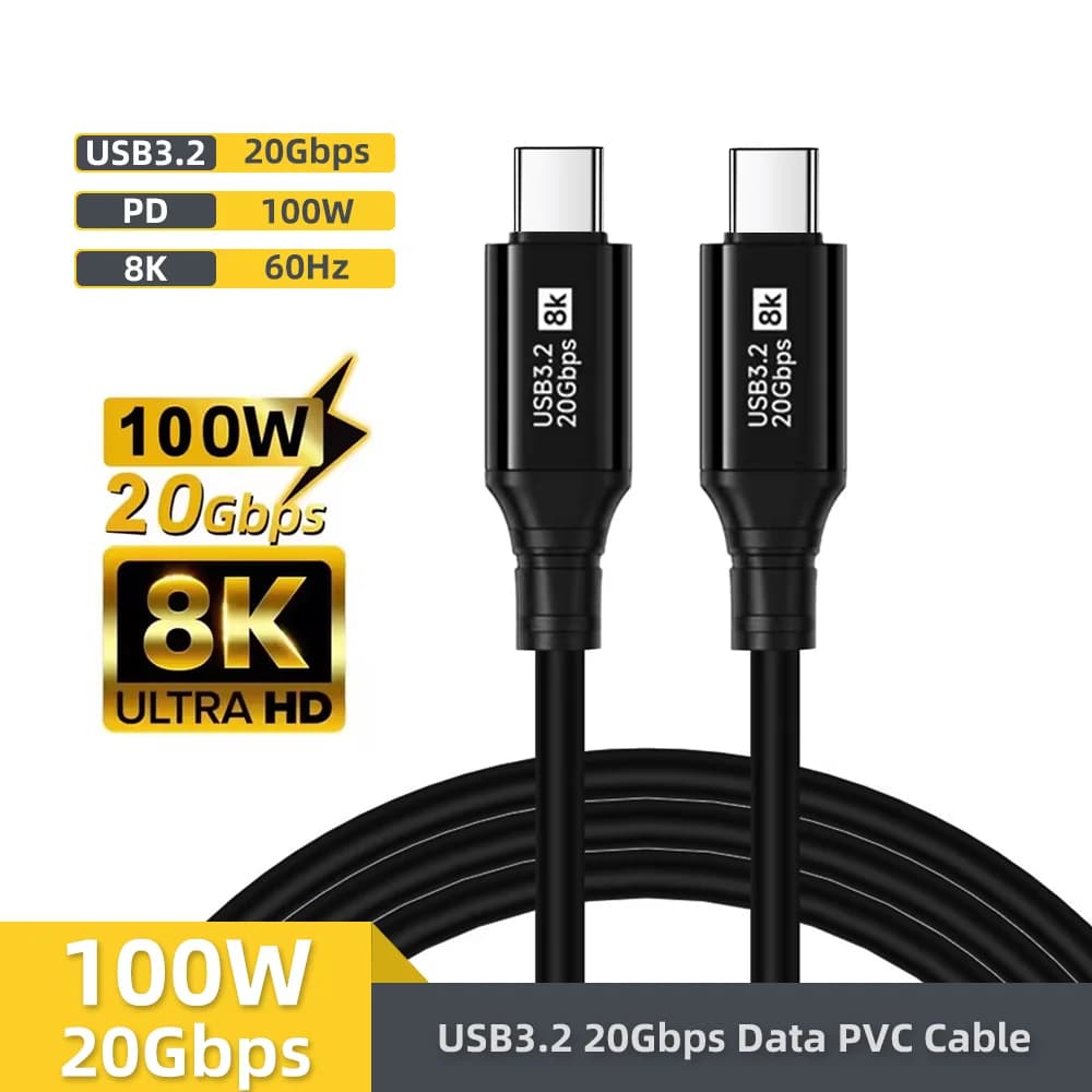 Cavo da 100 W 5A USB C a C PD a ricarica rapida Cavo da 20 Gbps USB3.2 Gen2x2 8K 4K Cavo di uscita video per laptop Tablet Telefono cellulare Disco rigido