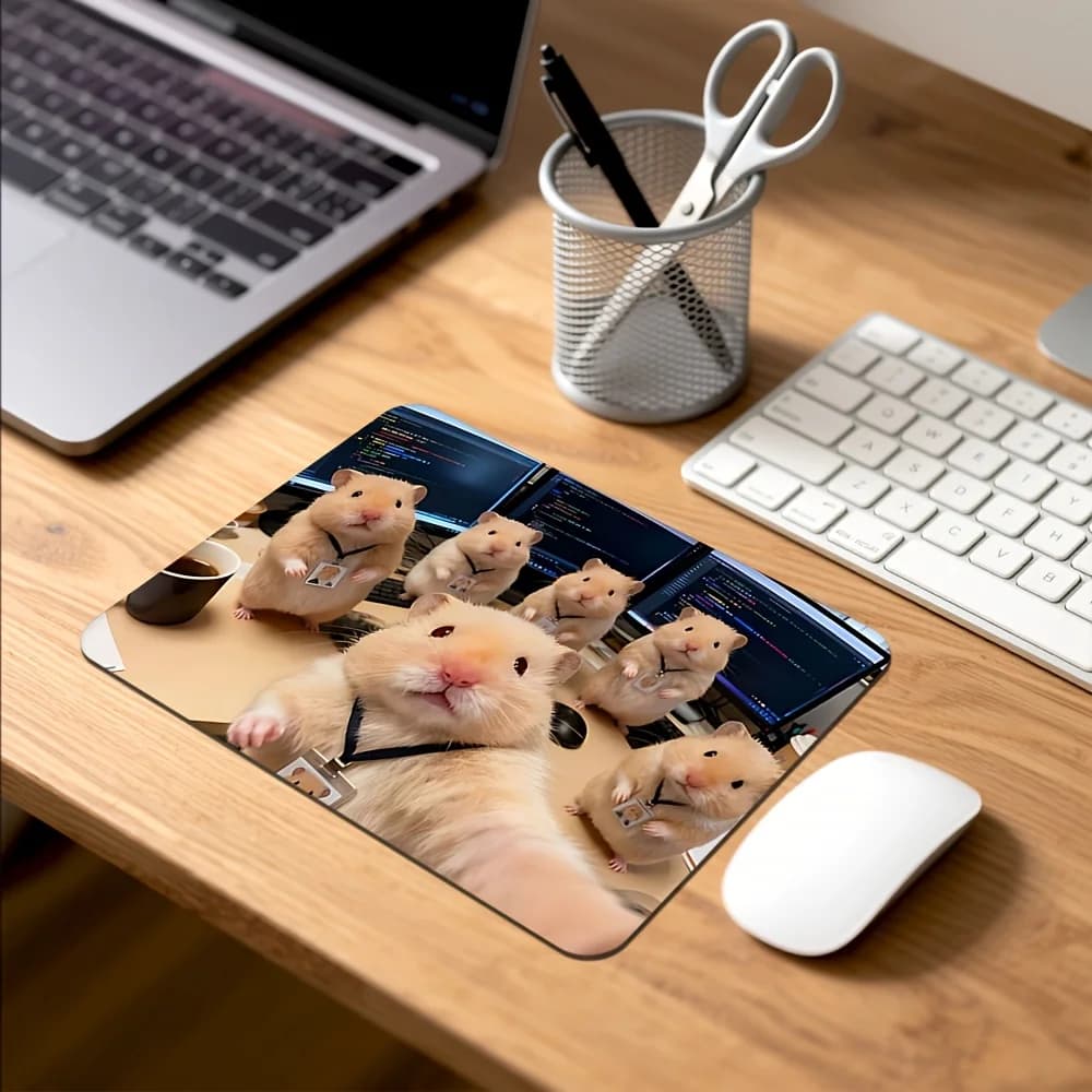 Small mouse pad with happy little hamster meme, gaming laptop mouse mat, keyboard mat, desk protection, cartoon theme mouse mats