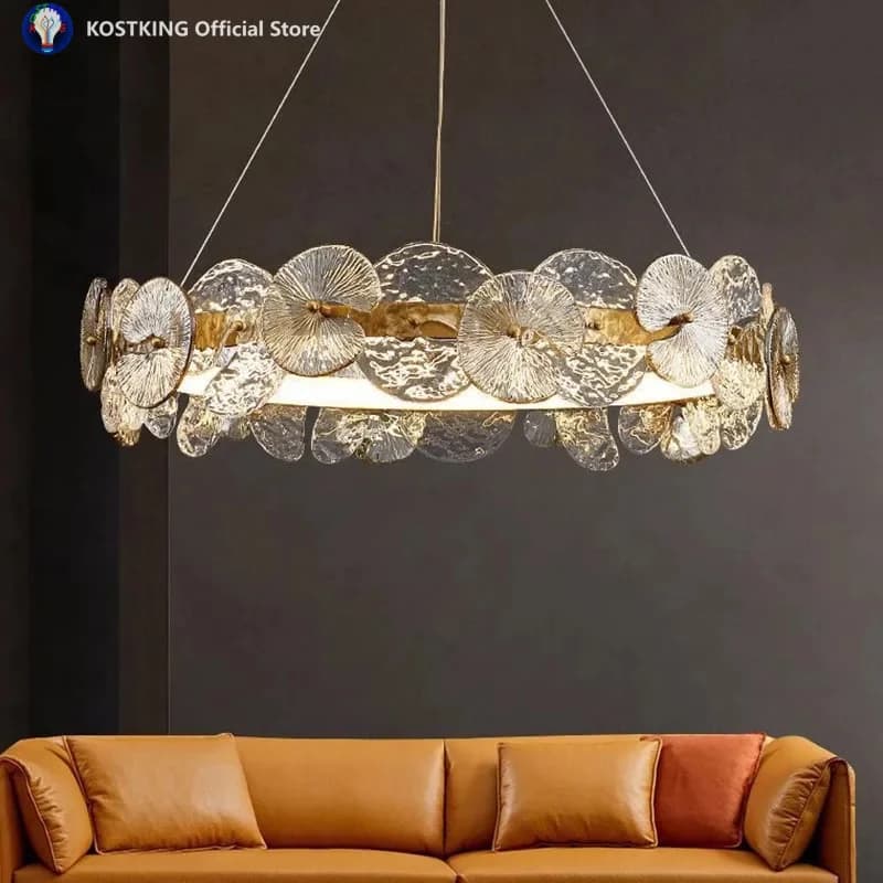 Lampadario di cristallo moderno di lusso Lampada a sospensione Semplice lampada ad anello per soggiorno per lobby di villa dell'hotel per sala da pranzo della camera da letto principale
