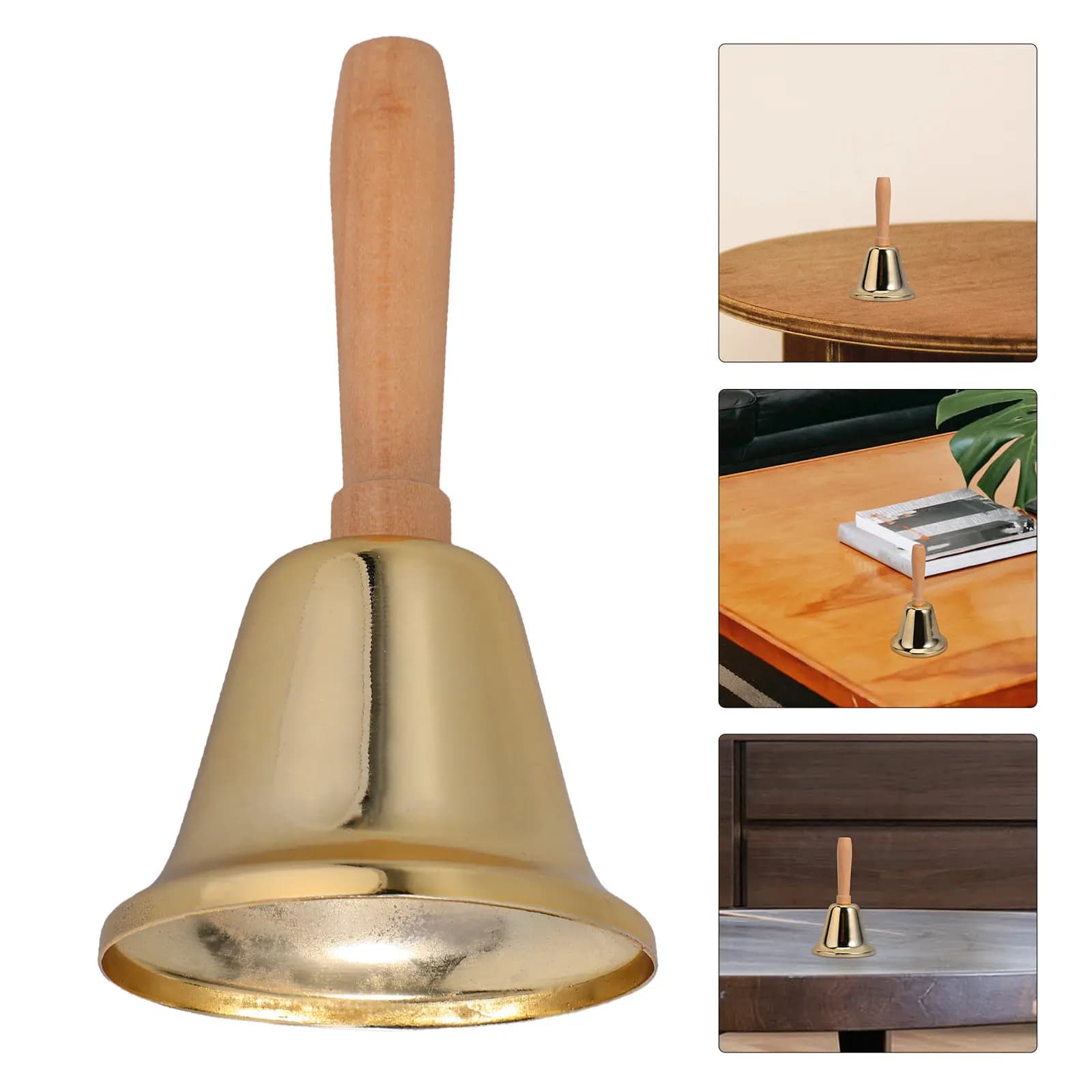 Iron Handheld Bell with Wooden Handle Clear Ring Loud Call Bell for Dinner Classroom Wedding Service Hand Bells