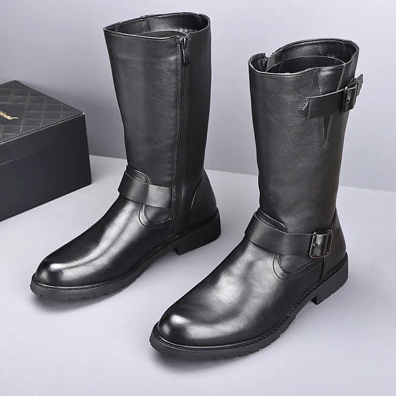 Stivali da moto alti da uomo in stile inglese, per cosplay e palcoscenico, in pelle naturale nera, stivali da cowboy autunno inverno, botas lunghe