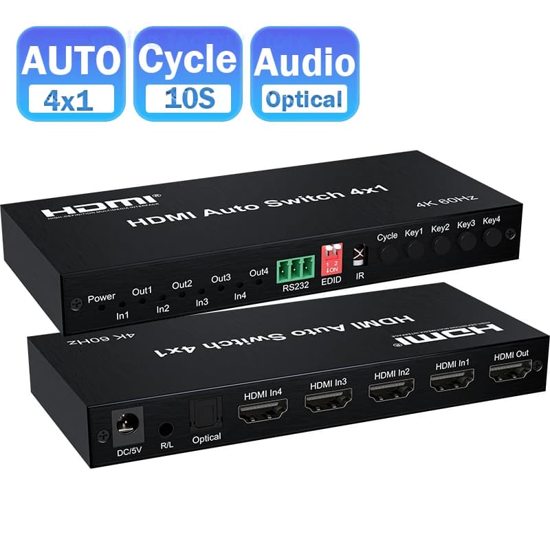 Switching automatico HDMI a 4 porte Uscita 4 in 1 con interruttore ciclo 10/18/20 secondi Selettore commutatore continuo 1080P 4x1 per lettore TV PC
