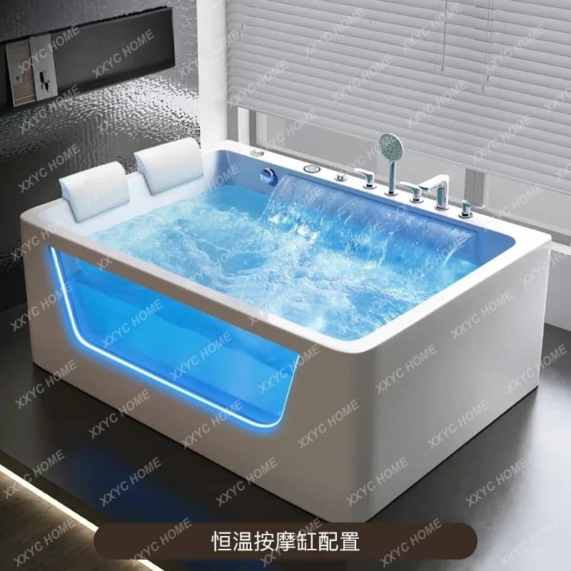 Vasca da Bagno Acrilica per Due Persone, Termostatica Intelligente con Cascata d'Acqua e Cortina d'Acqua