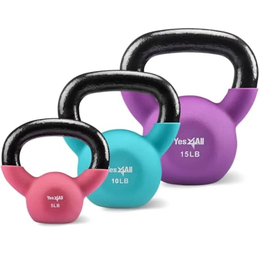 Kettlebell per Home Gym - Rivestito in Neoprene, in Ghisa Nera/Rossa/Blu, Impugnatura Larga, Fondo Piatto per Swings, Squat, Stacchi, Flessioni - Completo