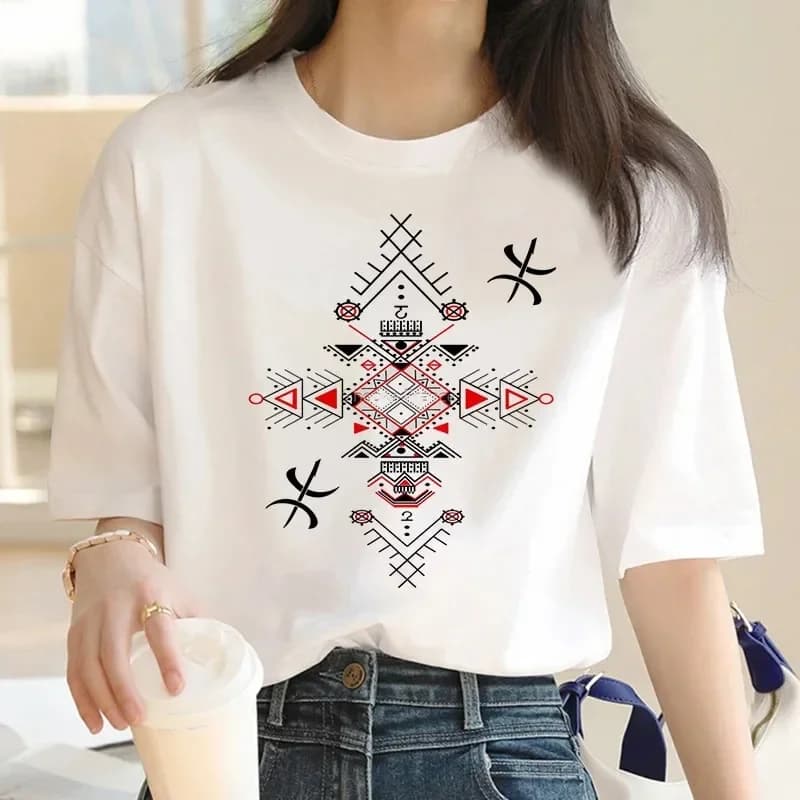 2024 New Amazigh T-shirt Clothing Women's Couple Korean Edition Ulzzang T-shirt Retro High Quality Women's Short sleeved