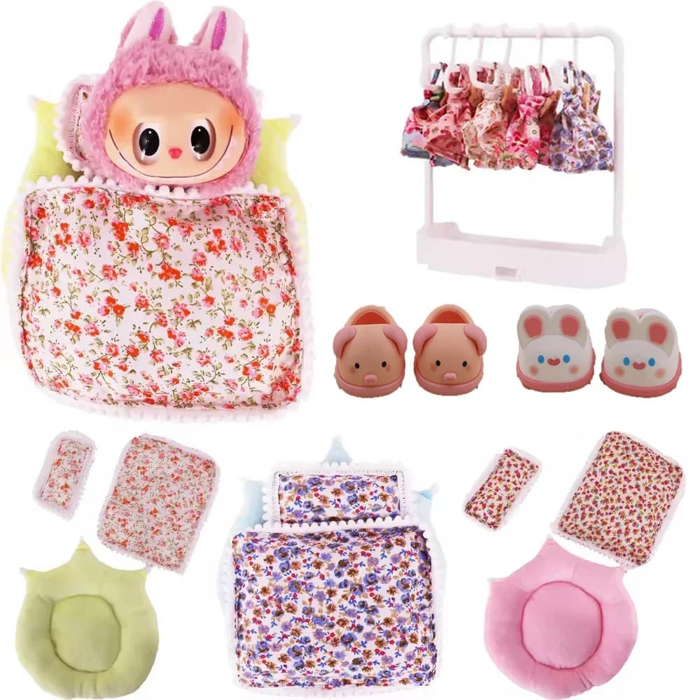 Set letto per bambola Labubu con 2 cuscini sacco a pelo per bambola BJD 1/12 GSC Body9 Molly DOD YMY Obitsu11 - Accessori per bambole