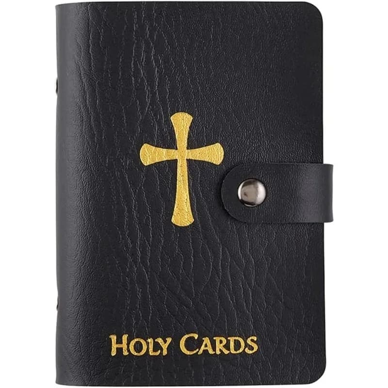 Holy Card Holder Carrying Case for Adults, Unisex, Faux Leather, Up to 40 Cards, Snap Closure