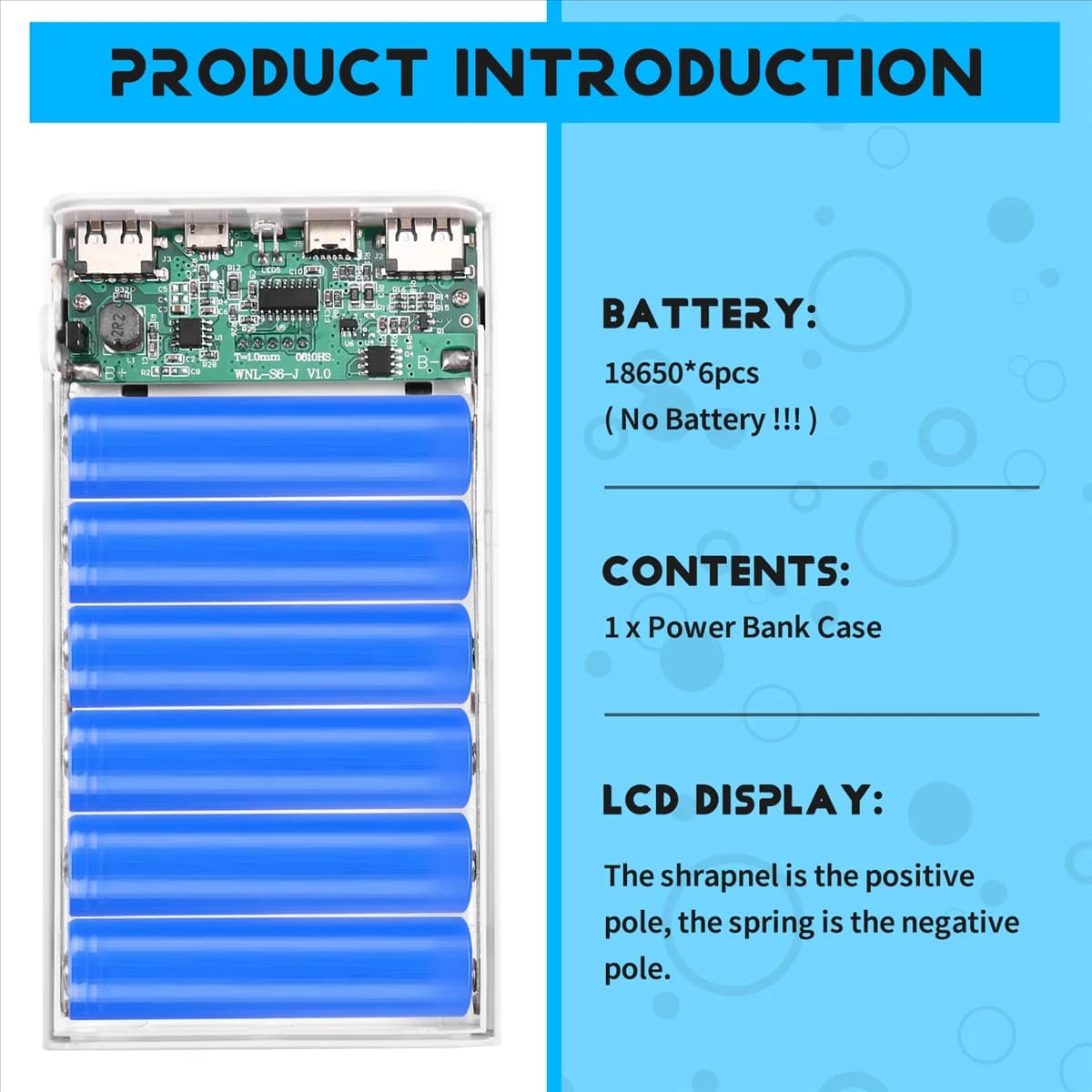 【Prezzo-Goccia!】Batteria 18650 Power Bank Box 5V 2.1A Display LCD 20000MAh Scheda di alimentazione per batteria 6X18650 Custodia Powerbank fai da te (Bianco)