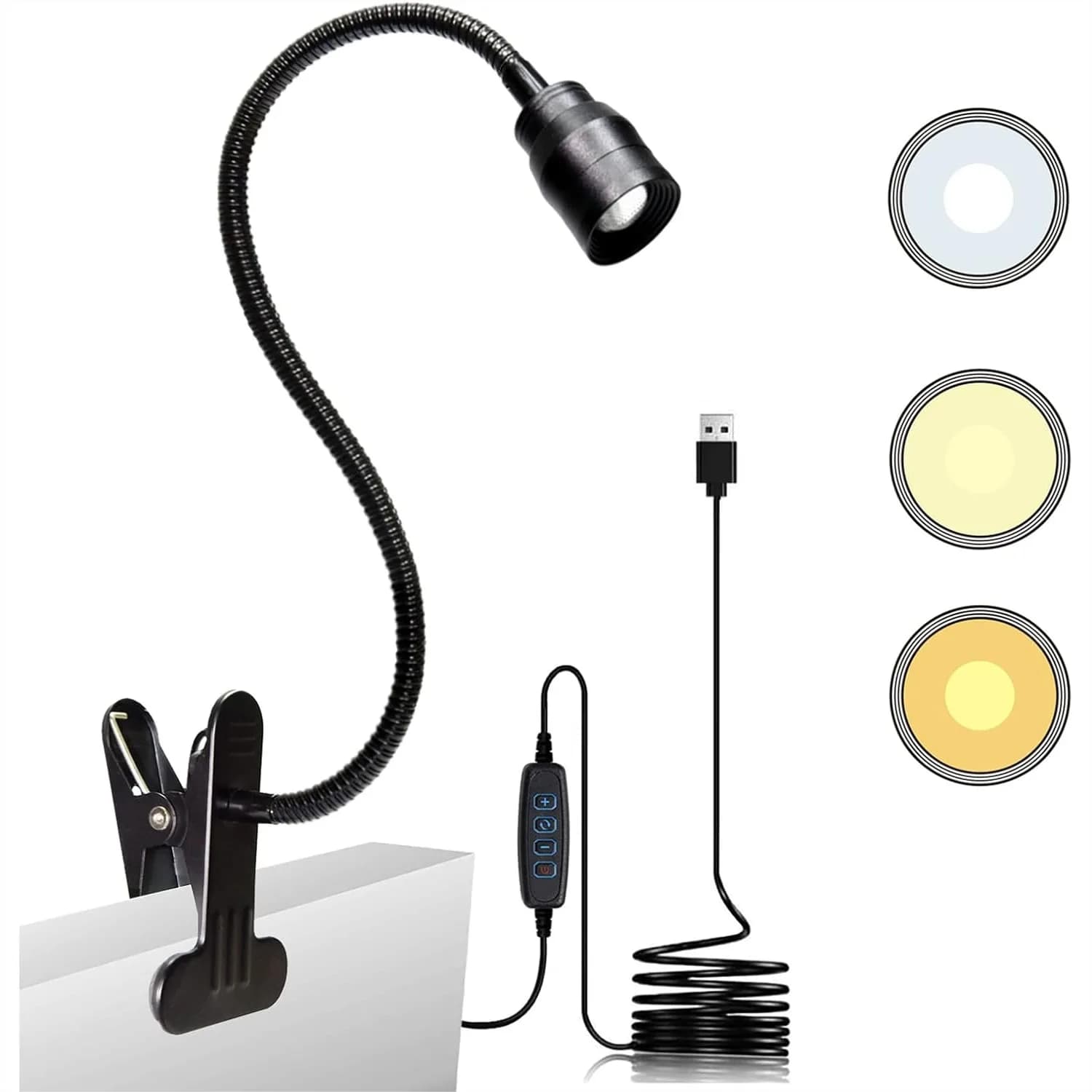 Lampada da Lettura LED Zoomabile con Collo Flessibile, Luce USB Dimmerabile con Clip per Testata del Letto e Scrivania, Angolo del Fascio Regolabile