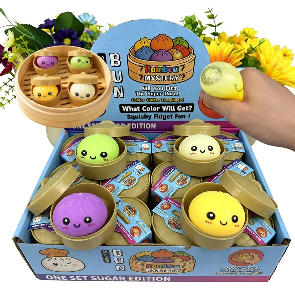 Dumpling Squishy with Steamer Basket Rainbow-Colored Xiaolongbao Stress Relief Toy Surprise Blind Box Adult Student Venting Gift