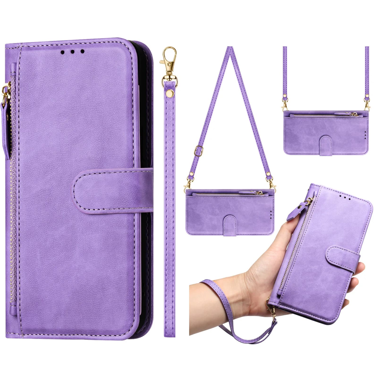 Multi 7 Card Crossbody Retro Leather Flip Case For ZTE Blade A76 A75 A73 A56 A55 A53 A52 A36 A35 Lanyard Zipper Wallet Cover