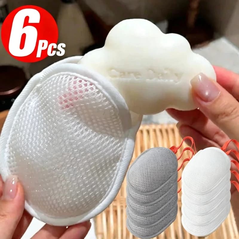 1-6 Pezzi Nuova Sacchetto Rete in Maglia per Sapone Schiumogeno, Esfoliante Massaggiante, Generatore di Bolle per il Bagno, Strumento per la Pulizia