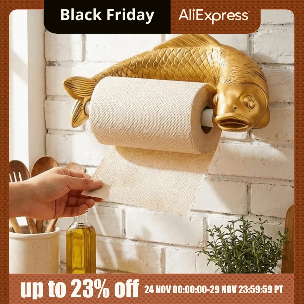 Portarotolo di Carta Igienica Golden Carp, Dispenser da Parete Impermeabile in Plastica per Bagno, Stile Vintage Senza Foratura