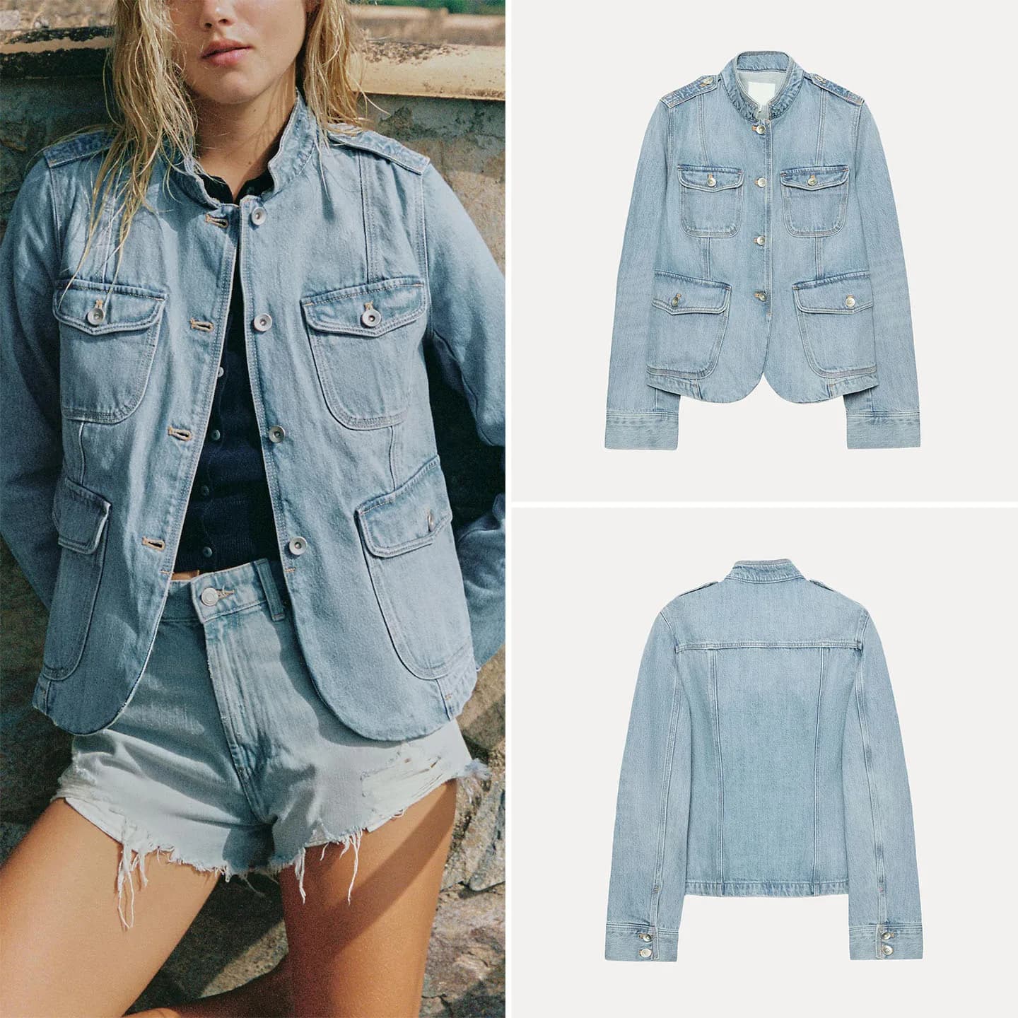 Fashionable Long Sleeve Stand Collar Denim Jacket Women's Spring Summer Outerwear ZADATA Standard Fit Other Material 100%