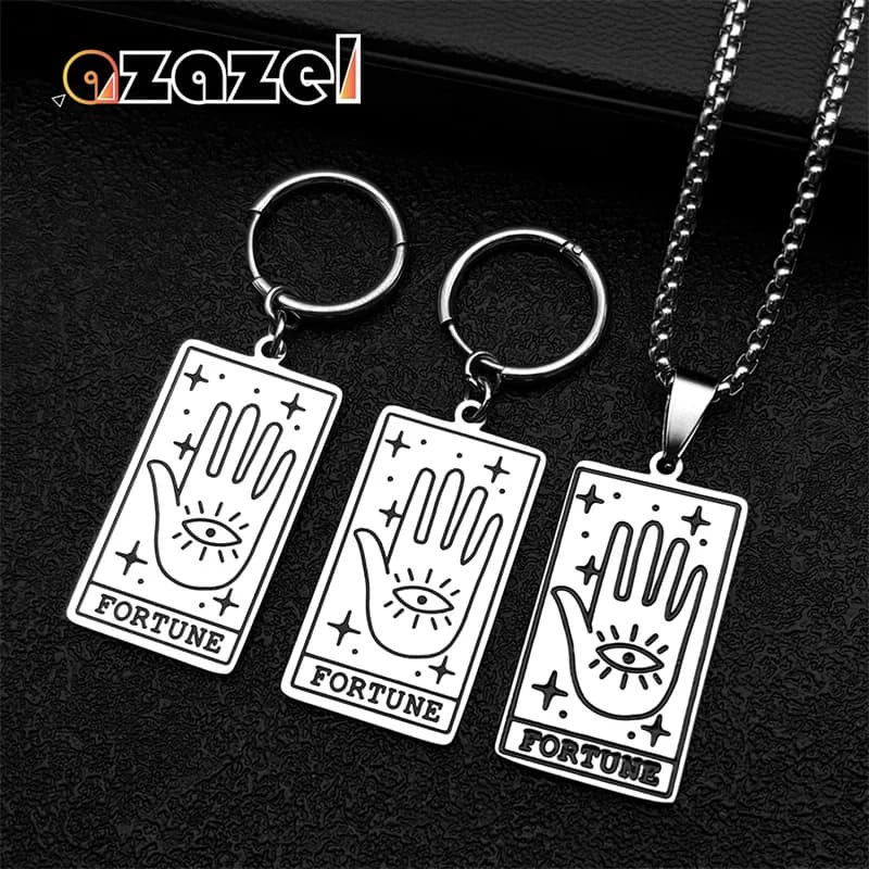 Retro Hamsa Hand Fortune collana con ciondolo orecchini per donna acciaio inossidabile argento occhio di Horus tarocchi Set di gioielli 3473