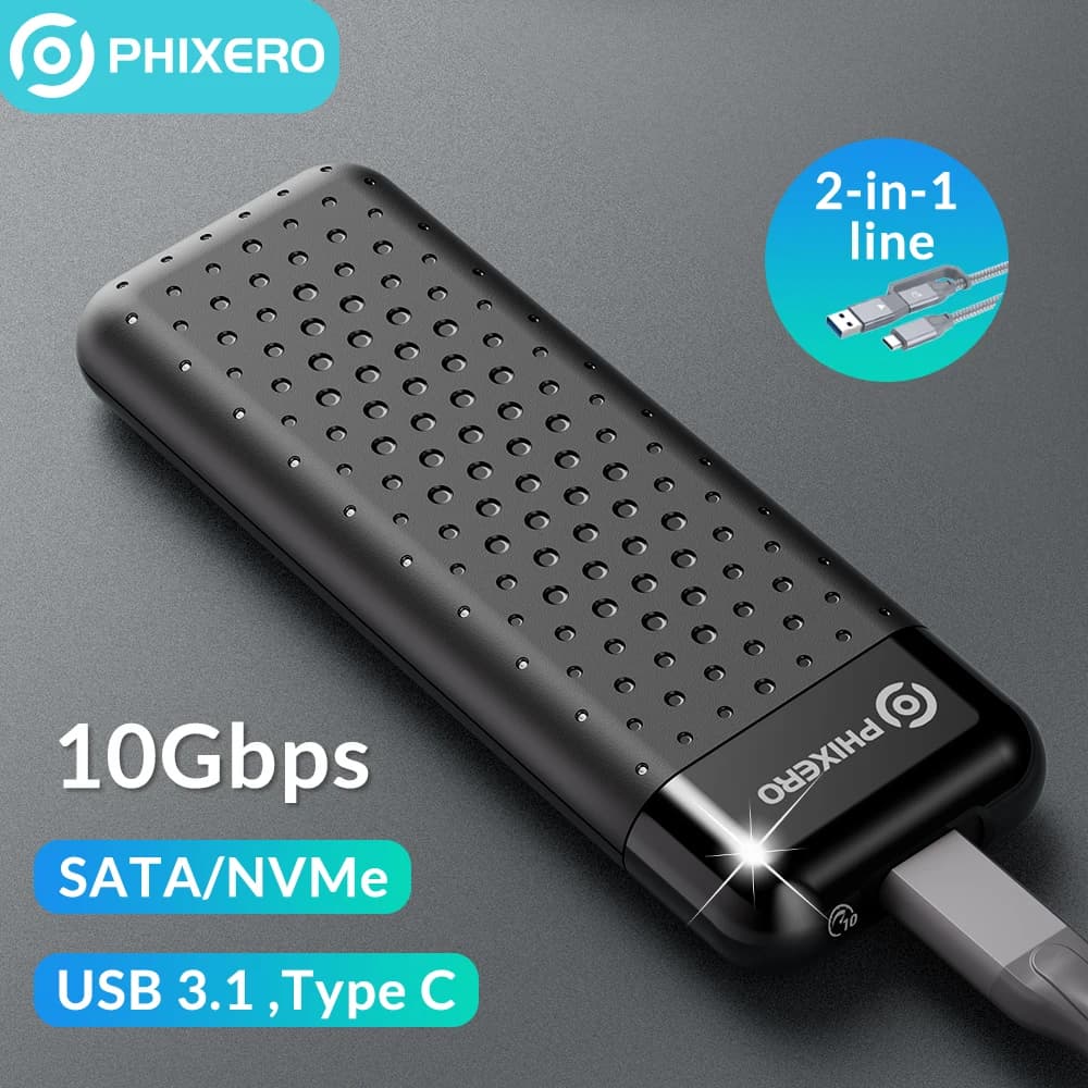 PHIXERO M.2 NVME SSD Enclosure NGFF SATA custodia esterna M2 USB 3.1 tipo C 6Gbps 10Gbps B/M Key HD Storage Box House per PC Laptop