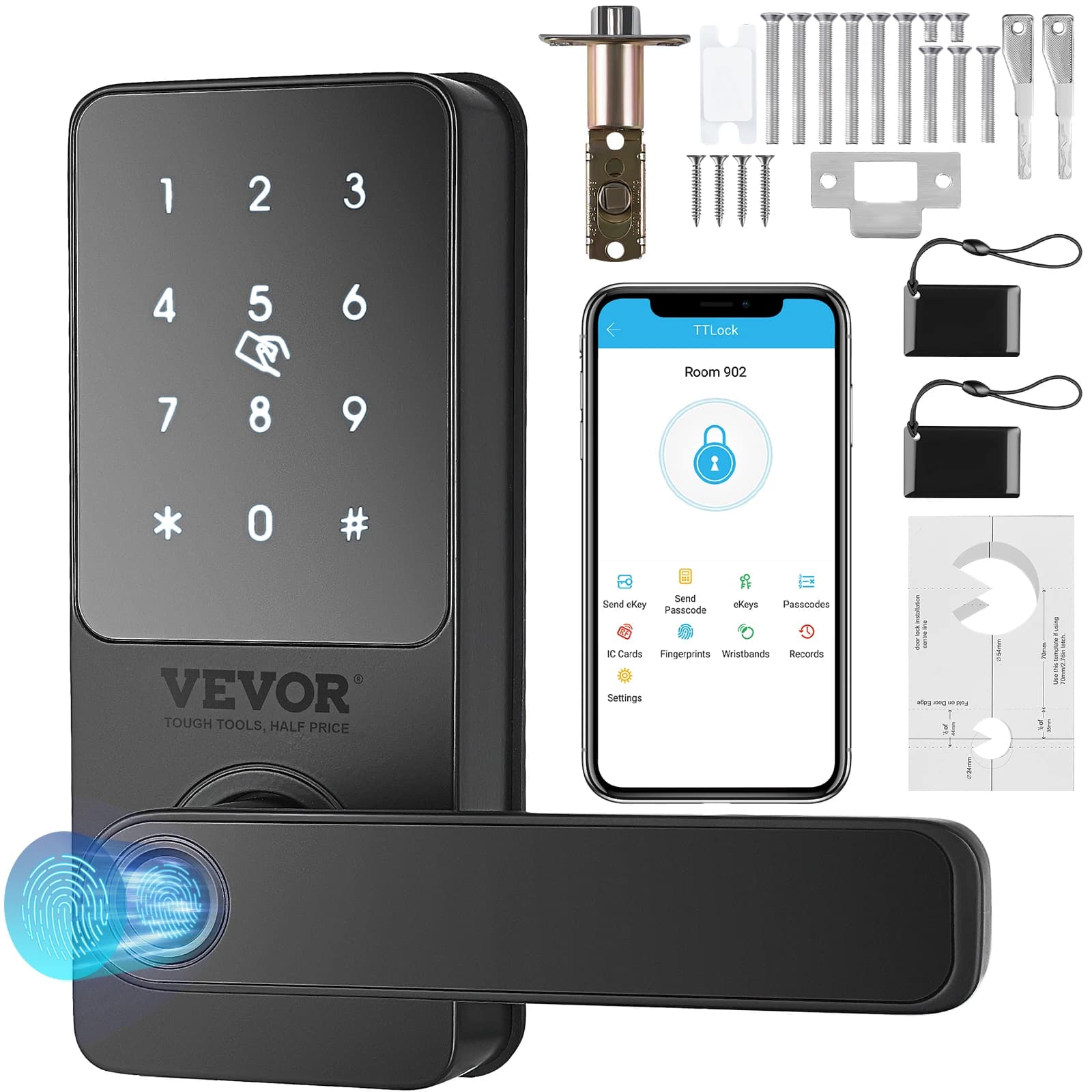 SucceBuy Smart Lock 5 in 1 Smart Door Handle fingerprint handle with Smart Lock Bluetooth app control