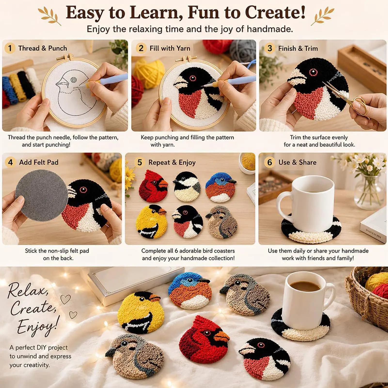 Punch Needle Kit With Yarn Instructions Craft Supplies Punch Needle Kits Adults Beginner For Women Mom Kids Art Projects Crafts