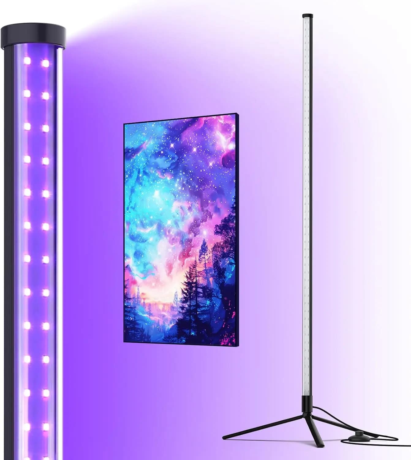 Vertical Black UV Lighting Bar, 42W for Halloween Party, Height 4 Feet with Switch and Tripod Support