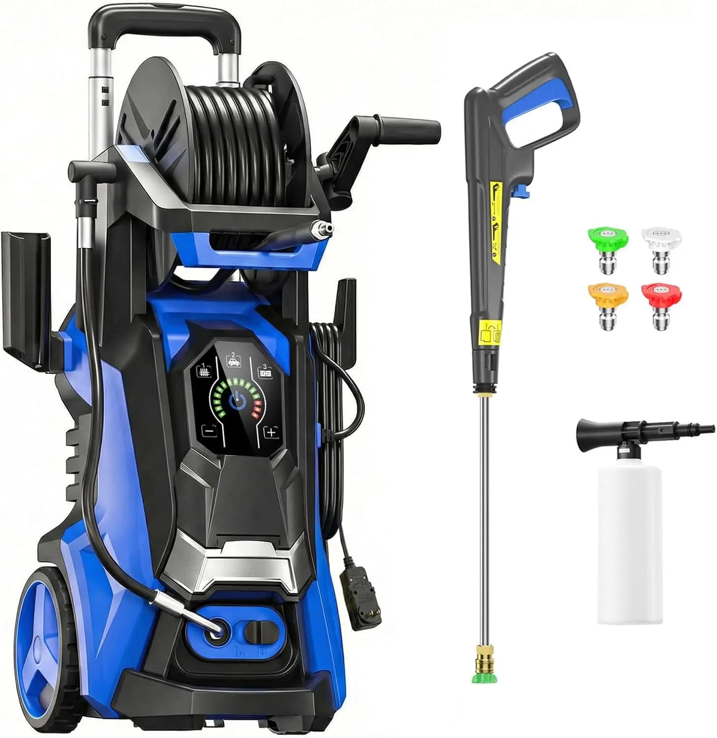 Idropulitrice Smart con Schermo Touch 1800W, Tubo da 7,6m, 4 Ugelli, Cannone Schiumogeno, Spina GFCI, Blu