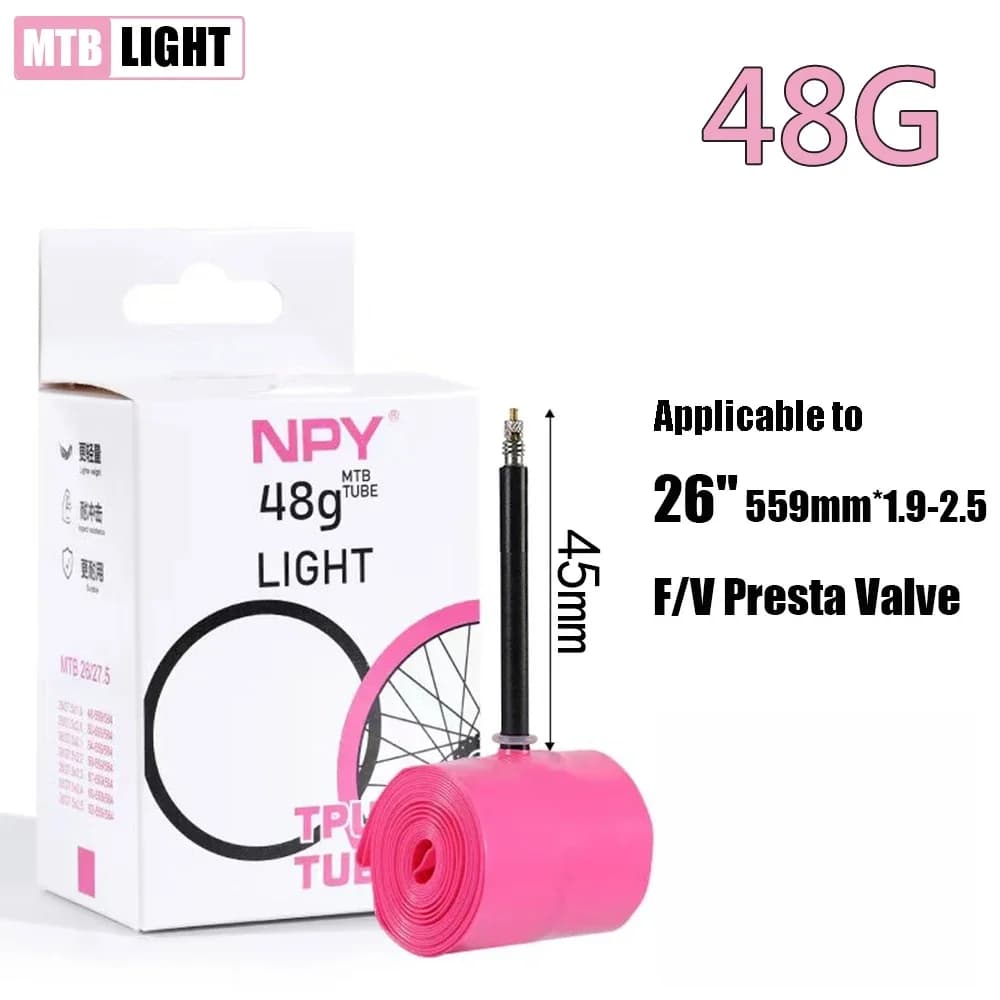 Camera d'Aria Ultraleggera NPY 1PSC per Bicicletta 26 27.5 29 Pollici MTB, Materiale TPU, Valvola Francese 45mm, Super Leggera