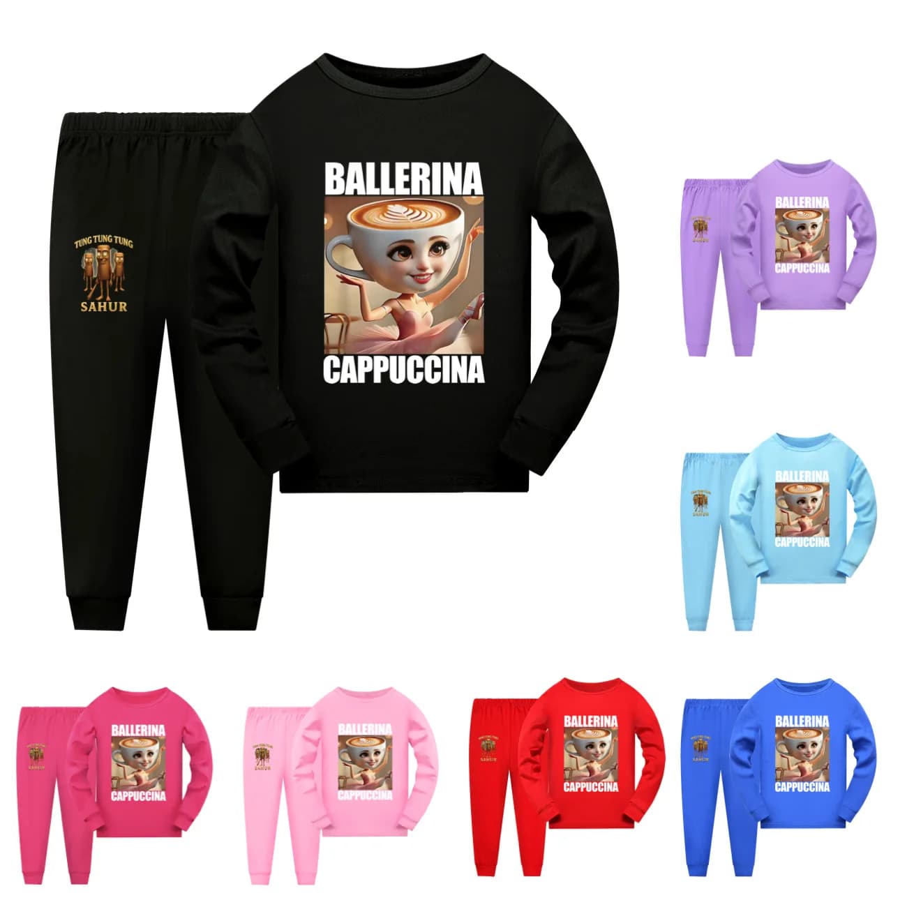 Ballerina Capuccina Italian Brainrot Meme Kids Clothes Baby Girls Pajama Set Boys Long Sleeve Pyjamas Children Sleepwear Suit