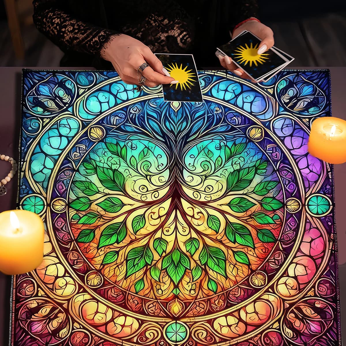 Mandala Luna Tarocchi Carta Tovaglia Altare Panno Luna Cielo Tarocchi Tarocchi Panno da lettura Stregoneria Carte Oracle Pad Room Decor