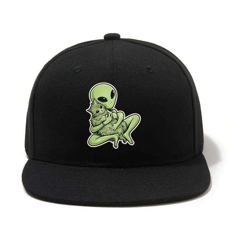 Cat And Alien Outdoor Camping Flat Brim Hip-Hop Hat, Classic Outdoor Lightweight Baseball Cap