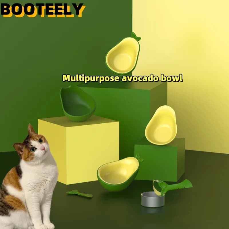 BOOTEELY Nuova Ciotola Multifunzionale 3-in-1 per Animali Domestici a Forma di Avocado, Ciotola per Cibo e Acqua per Gatti, Apribottiglie, Protezione per il Collo Inclinabile