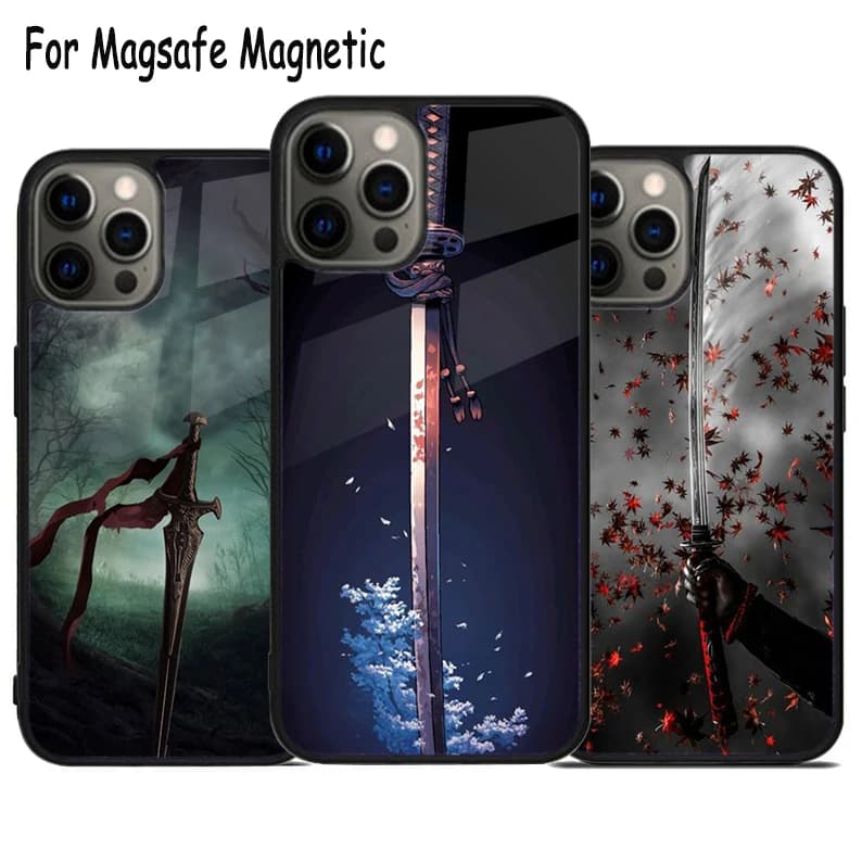 Custodia per telefono Magsafe con ricarica Wireless Samurai Katana giapponese per iPhone 15 16 14 13 11 12 Pro Max Plus Cover per paraurti magnetico