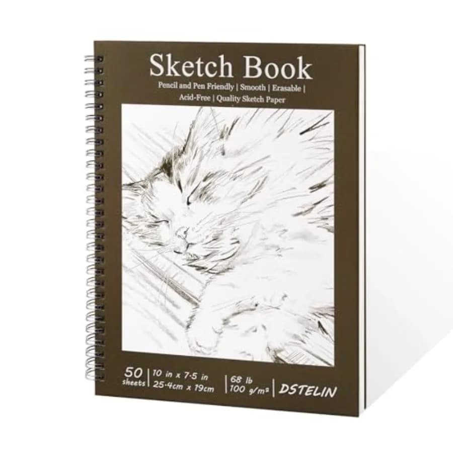 10 x 7.5 Inch Sketch Book for Drawing, 50 Sheets 100GSM Acid-Free Thick Paper, Mix Media Spiral Bound Sketch Pad for Pencil and
