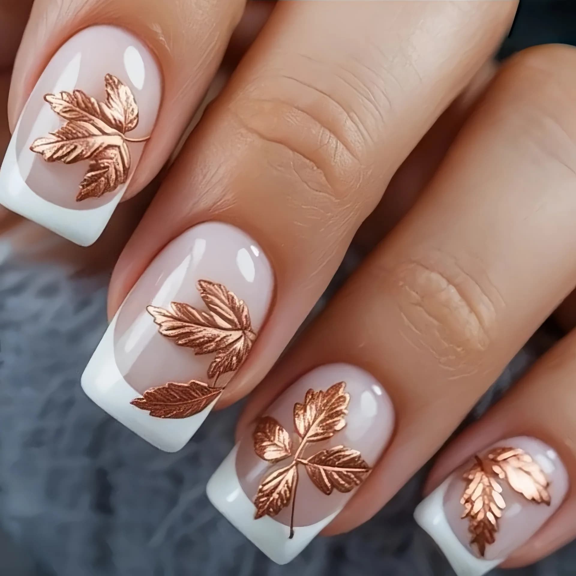 Medium square fake nails for women and girls Flower butterfly design flora with white tips for French edges print on set of fake nails